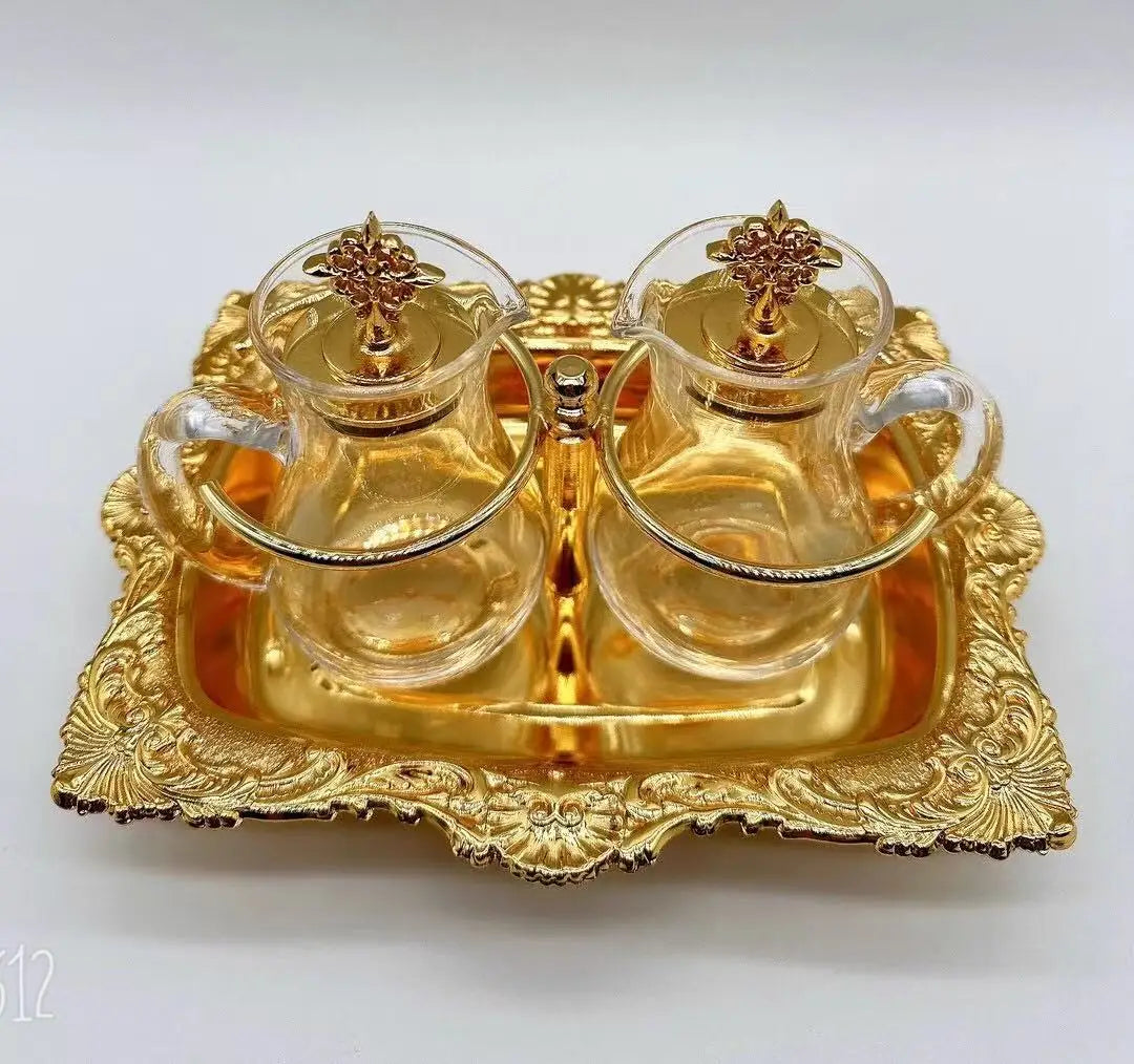 Catholic Etiquette Blessing Holy Wine Set Brass Gilded Base Glass Wine Bottle For Ritual Eucharist Church Supplies