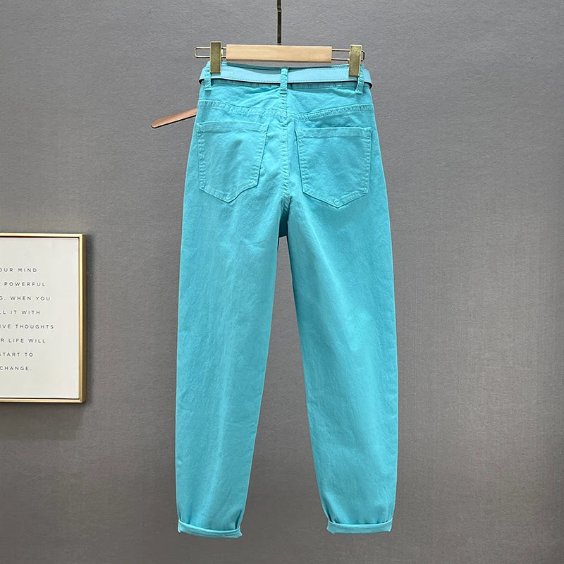 European Station Jeans for Women 2023 Spring Autumn New Fashion High Waist Versatile Loose Cotton Stretch Denim Harem Pants