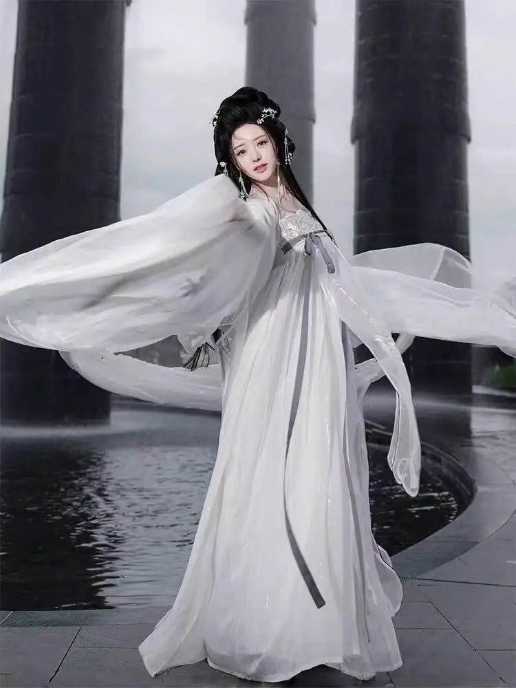Tang Dynasty Black Mesh Hanfu Traditional Heavy Industry Embroidery Stage Show Costume Palace Style Princess Cosplay Suits