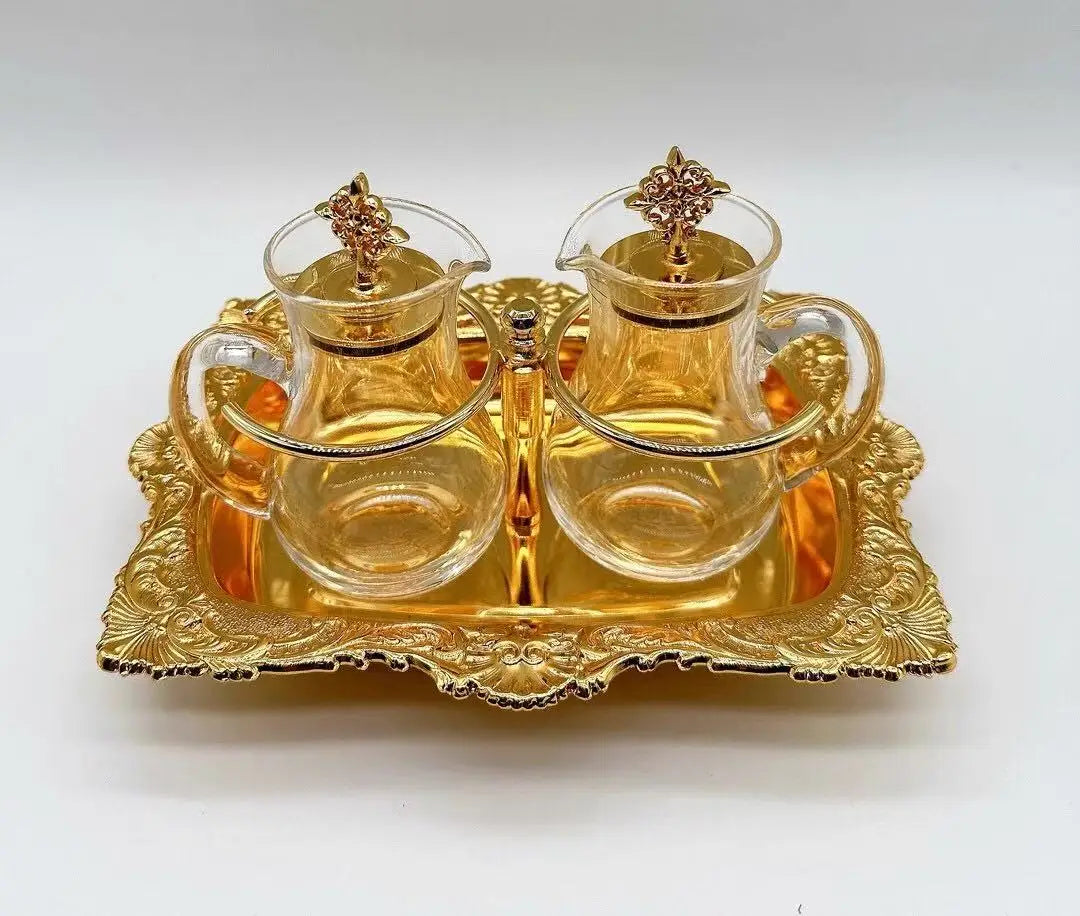 Catholic Etiquette Blessing Holy Wine Set Brass Gilded Base Glass Wine Bottle For Ritual Eucharist Church Supplies