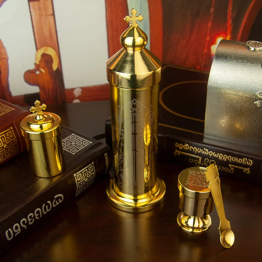 New Orthodox Cross Eastern Church Orthodox Holy Oil Ceremonial Articles Metal ware Prayer Fountain Pen Gold Plating Box Gift