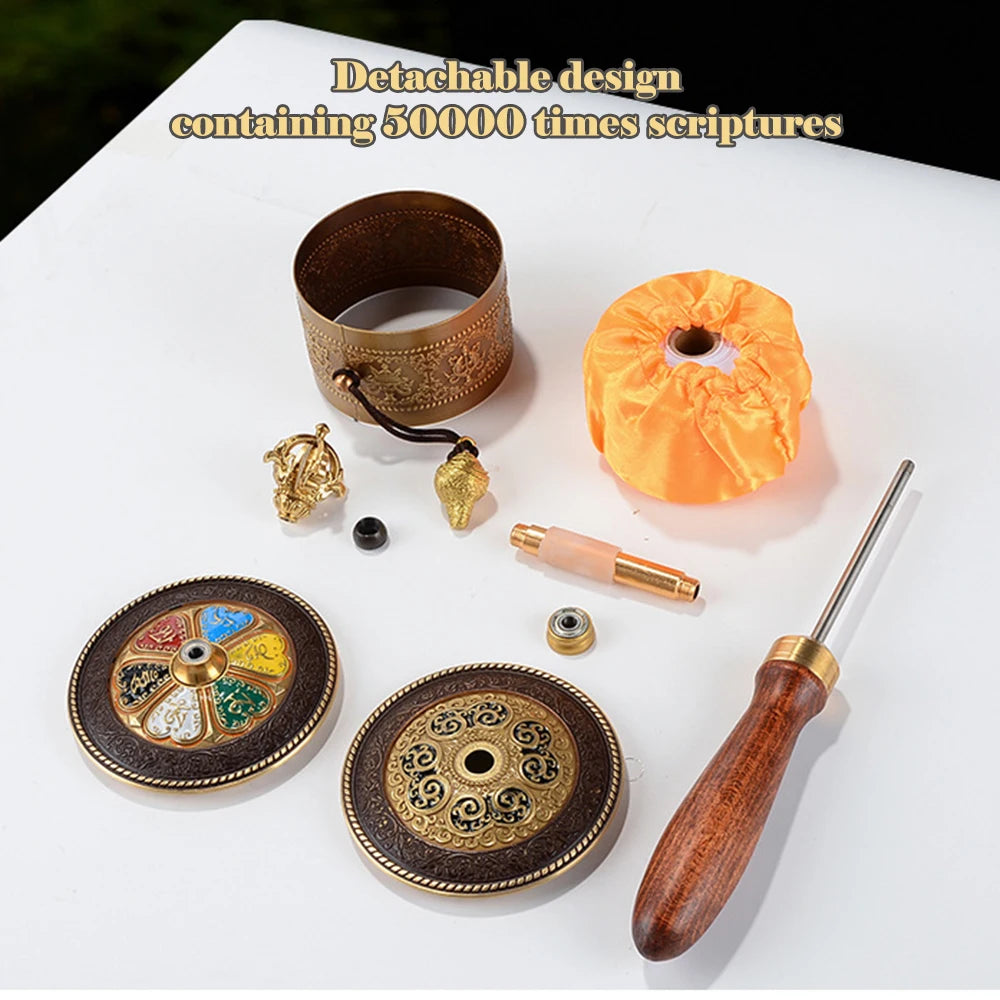 Hand cranked prayer wheel, Six-character mantra scripture tube, Eight-auspicious Manual gold wheel, Portable prayer ornaments