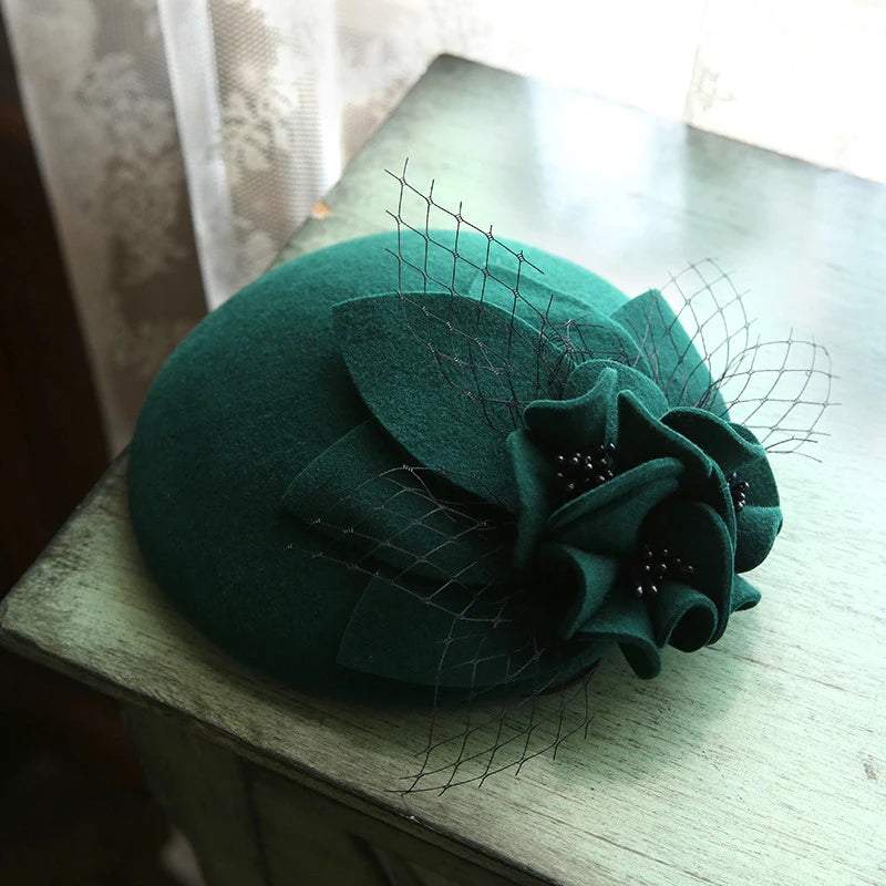 Cherub Autumn Winter Women Wool Cashmere Beret Style Hat Fascinator Flower Hat Lady classy Bow Beret Headwear