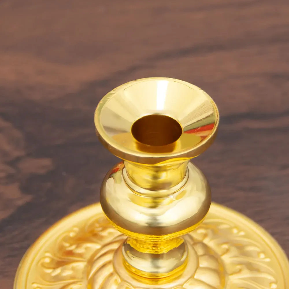 HTISOK Mini 5cm Gold Orthodox Christian Candle Holder Home Altar Decor, Religious Gift, Easter Ceremonial Accessory