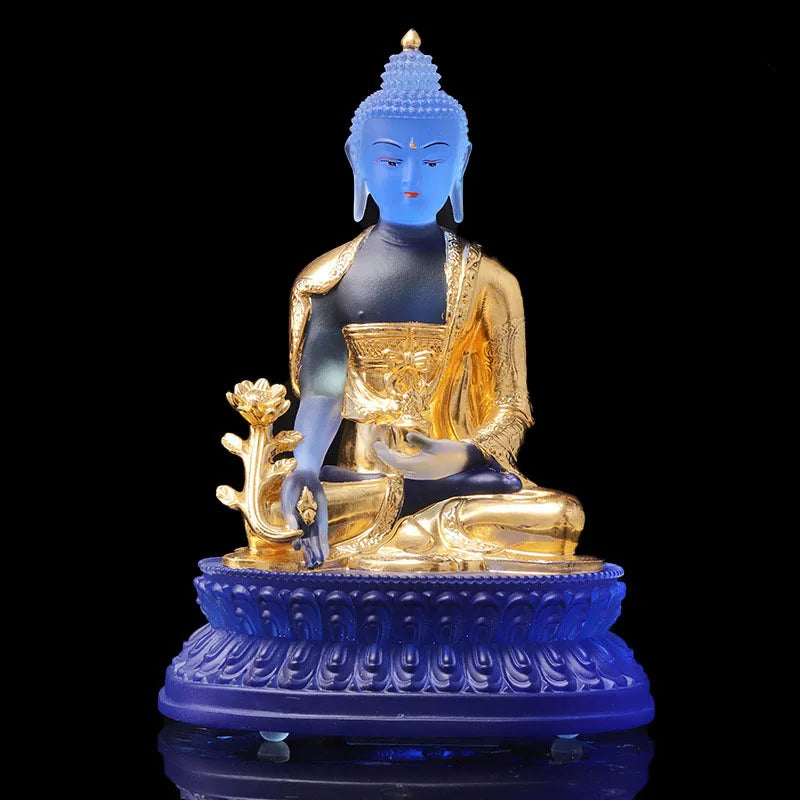 Coloured glaze Medicine Buddha Buddha Statue Ornament, Light Buddha Buddha Mother Goddess Home Worship, Buddha Hall Decoration
