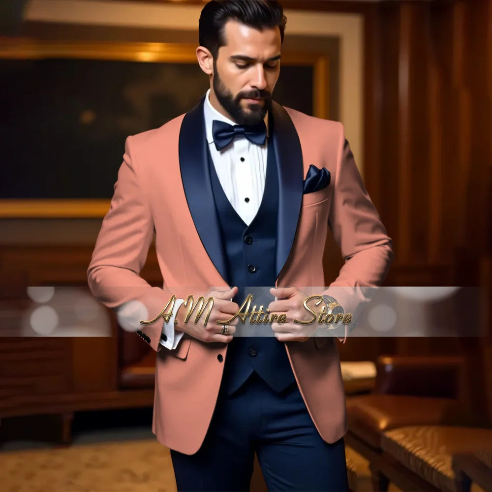 Cherub Men’s White or Multicolor Tuxedo 3pcs Suit for Groom Jacket Vest Pants Formal Wear for Wedding Prom Luxury Dinner Set Custom Gift for Boys