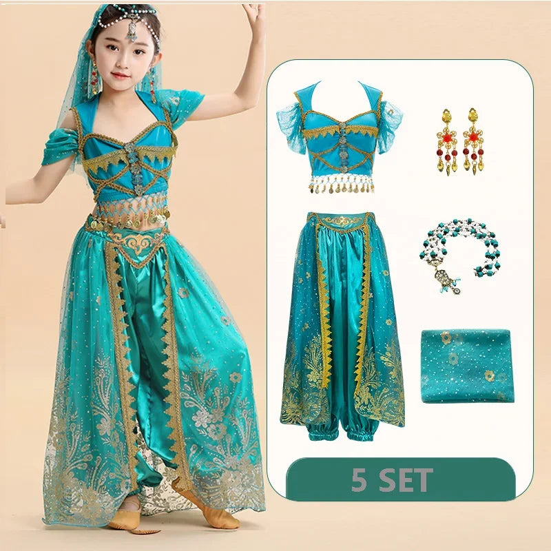 Kids India Princess Belly Dance Set Children  Oriental Indian Dance Sari Girl Performance Costume Bollywood Stage Outfit