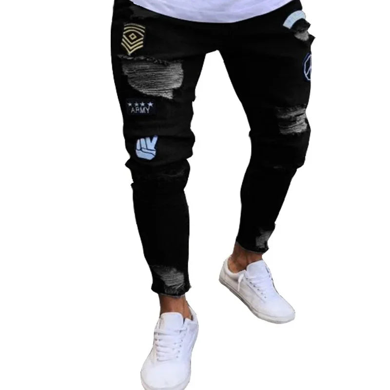 Ripped Jeans Men Stretch Skinny Grey Blue Black Hip Hop Denim Trousers Urban wear Casual Slim Fit Jeans for Men Jogging jean