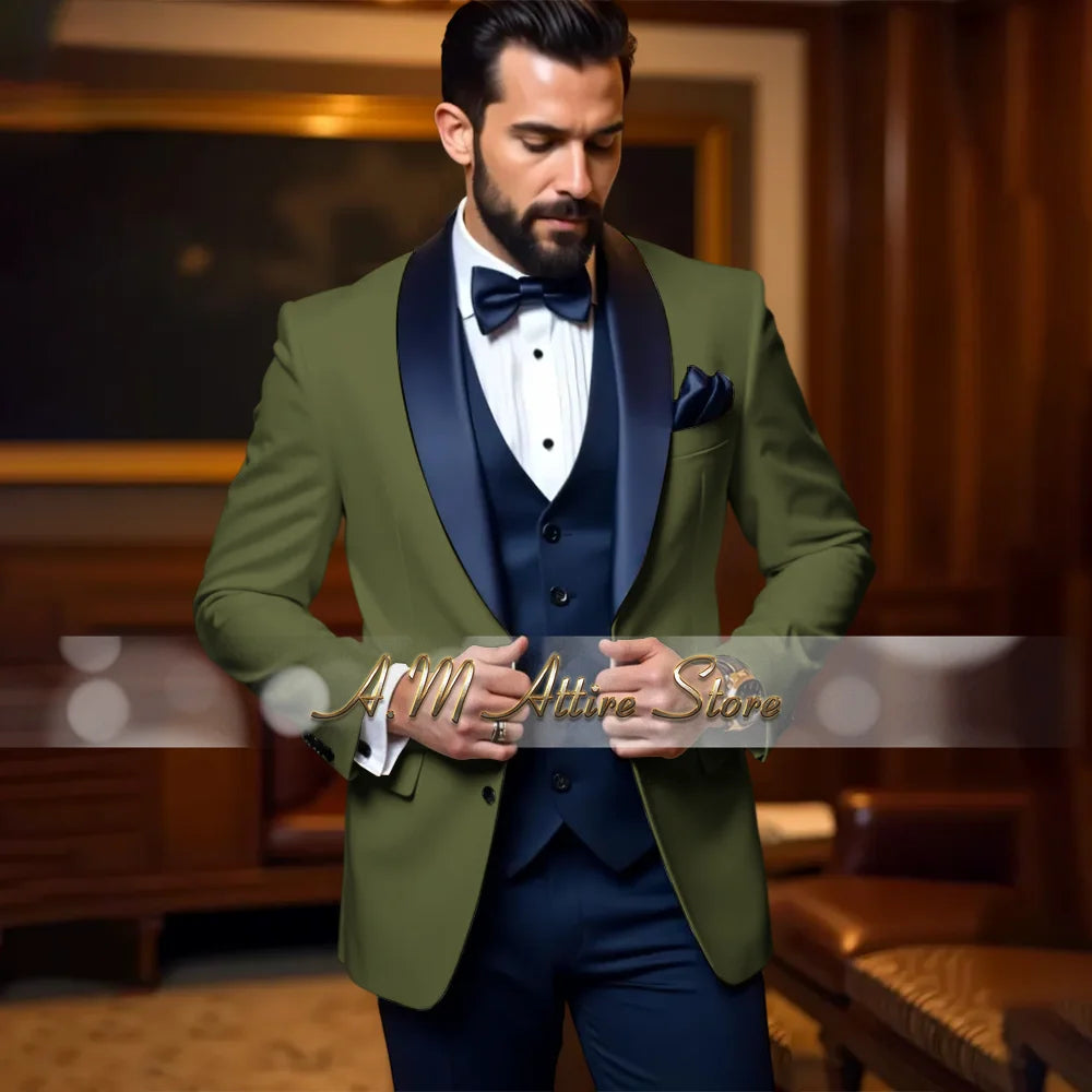 Cherub Men’s White or Multicolor Tuxedo 3pcs Suit for Groom Jacket Vest Pants Formal Wear for Wedding Prom Luxury Dinner Set Custom Gift for Boys