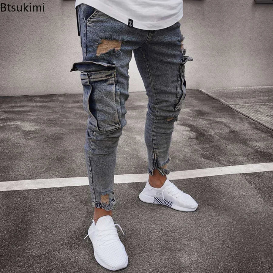 2025 Men's Jeans Denim Pants Pocket Design Slim Straight Jeans Pants Men Elasticity Stretchy Male Zipper Trousers Pants Jeans