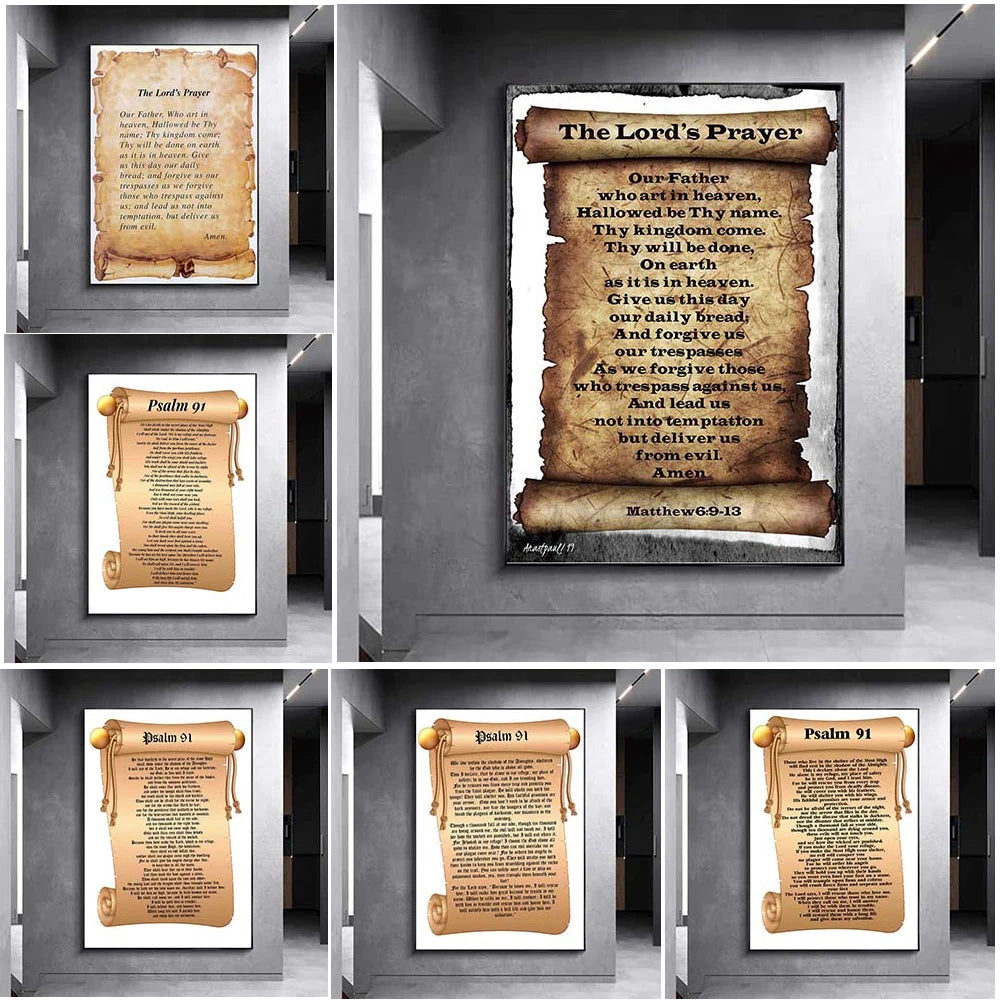 Psalm 91 Prayer Art Poster Print. "Psalm 91" Scripture Wall Art Canvas Painting Home Scripture Decorations Bible Wall Art Decals