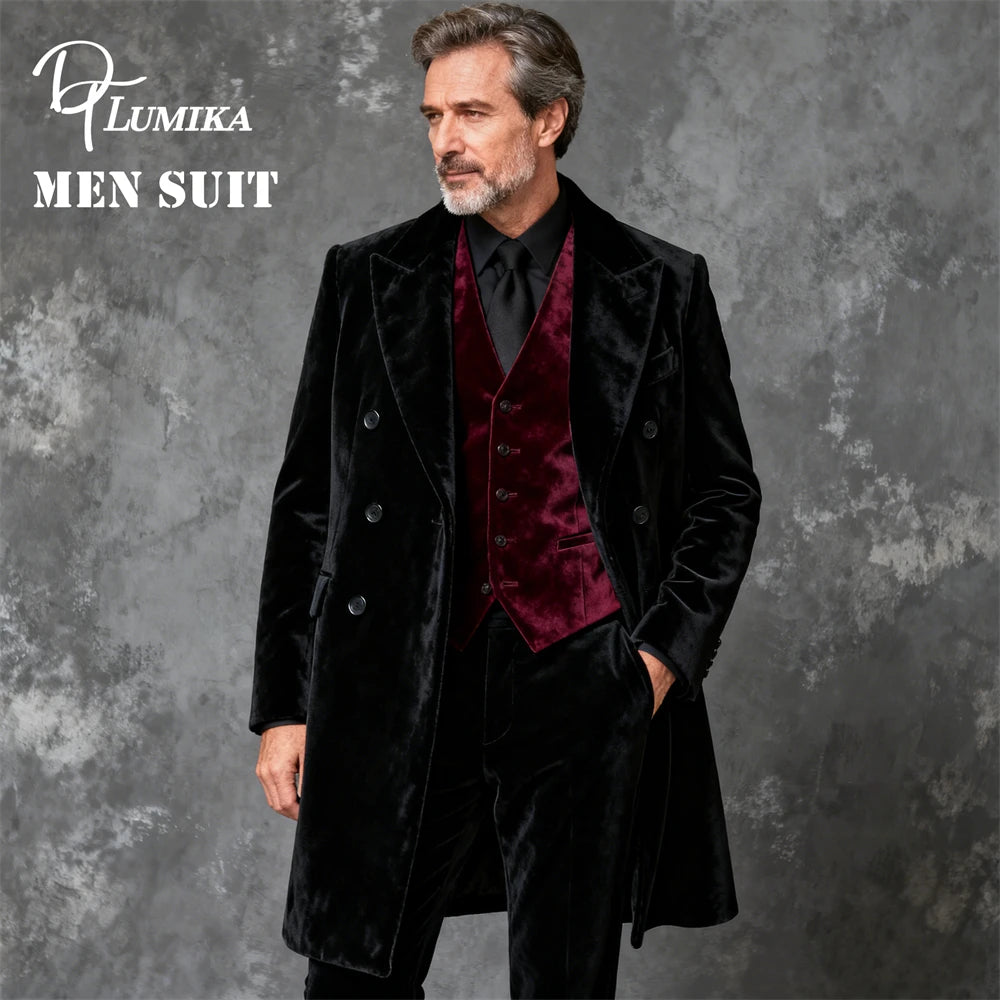 Made-to-Order Men 3-Piece Velvet Suit Set, XS-7XL Plus Man Suit Jacket Vest Pants Formal Suits Business Formal Party Suits