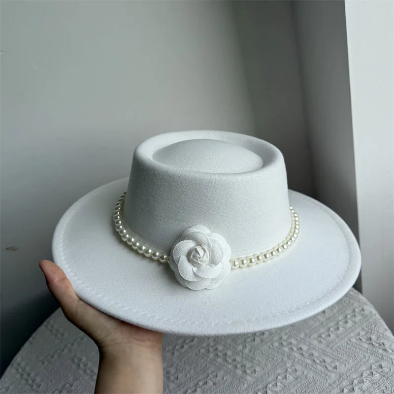 Cherub French Big Brim organza /Church Hat Women Elegant Flat-top Fedora Hat.
