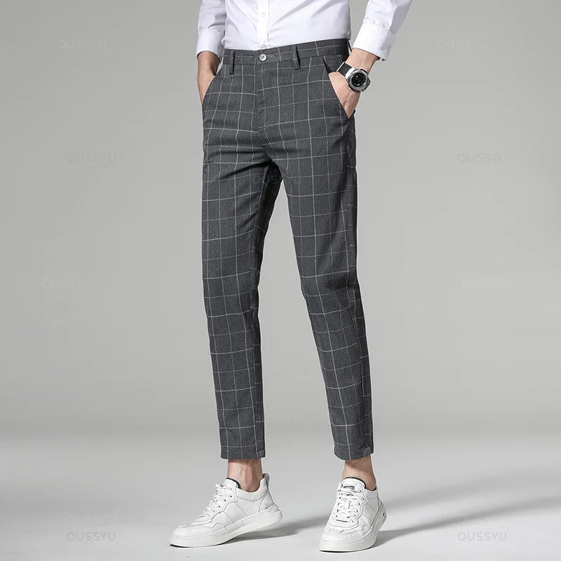 High Quality Plaid & Stripe Ankle Length Business Dress Pants