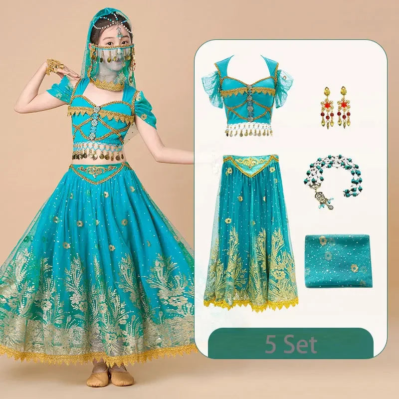 Kids India Princess Belly Dance Set Children  Oriental Indian Dance Sari Girl Performance Costume Bollywood Stage Outfit