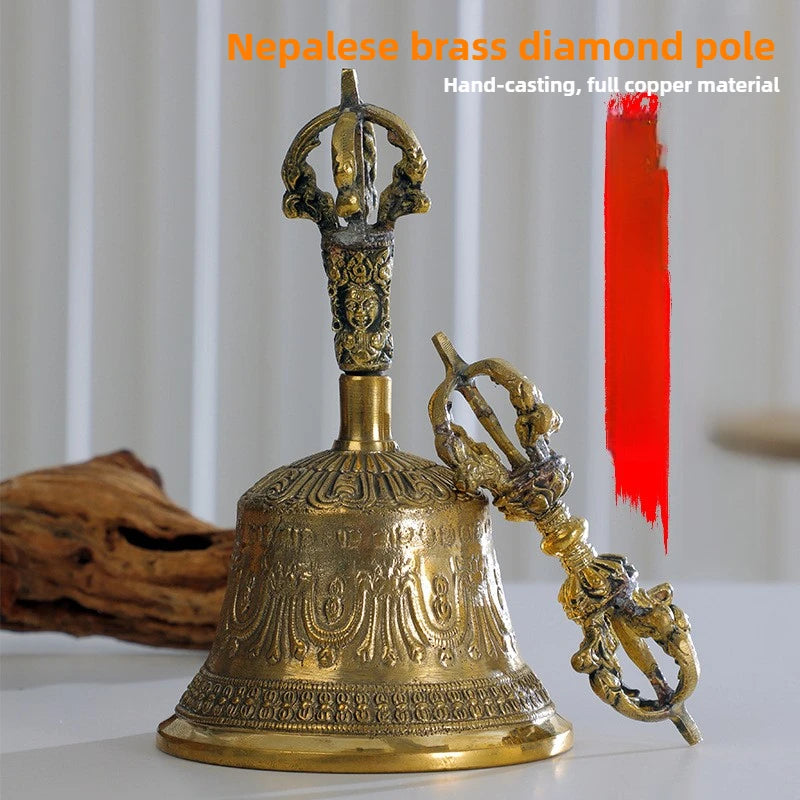Nepal Bell Vajra Set Handmade Brass Five Spoke Buddhist Bell Decor Copper Ornament