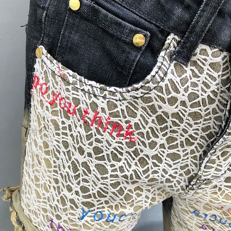 Cherub Men Letter Embroidery Splicing Jeans Small Straight Slim Fit Jean For Men