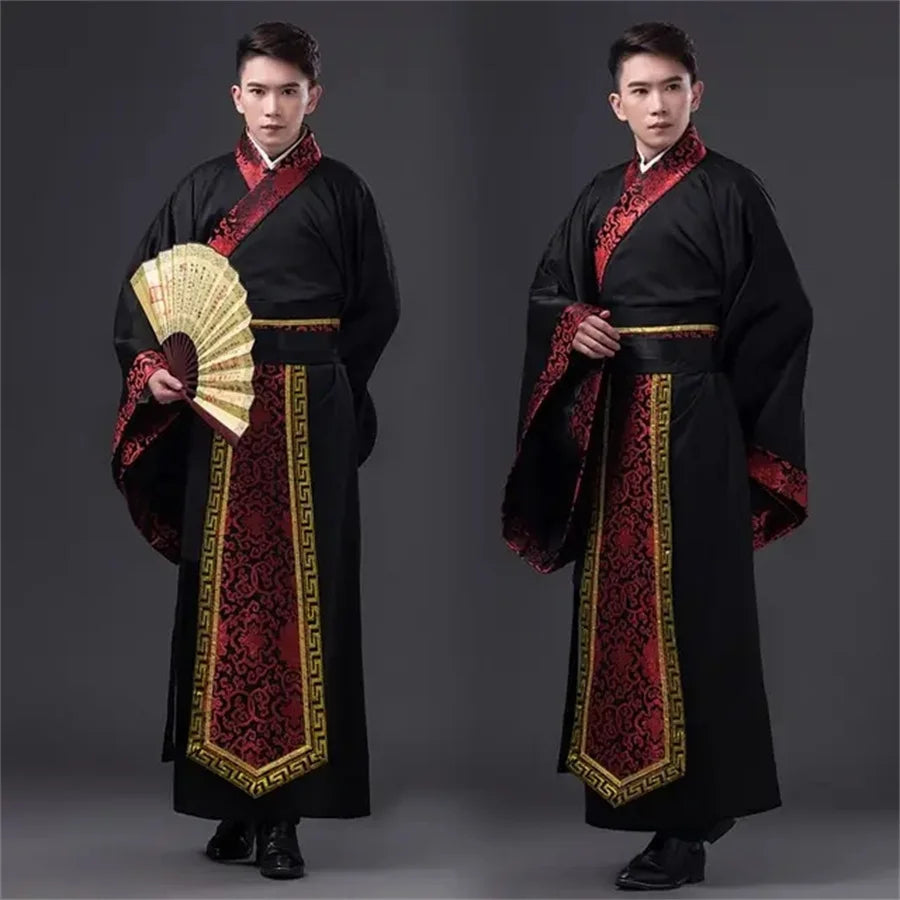 Chinese Silk Robe Ancient Knight Costumes Men Aldult Kimono China Traditional Vintage Ethnic Stage Cosplay Dance Costume Hanfu