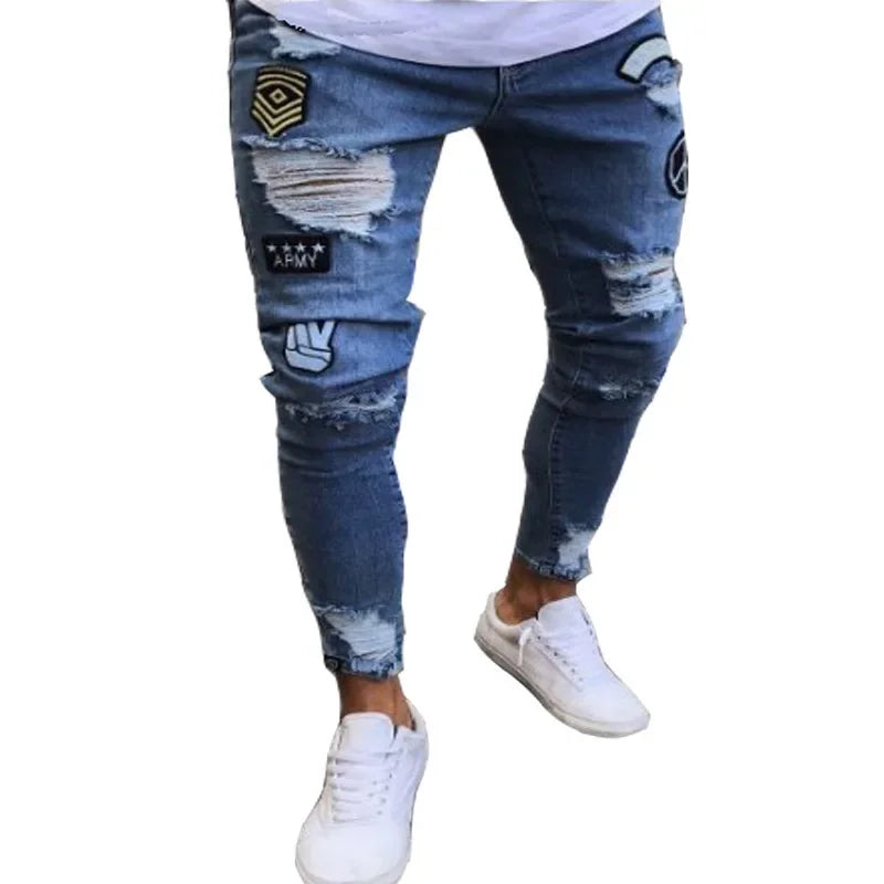 Ripped Jeans Men Stretch Skinny Grey Blue Black Hip Hop Denim Trousers Urban wear Casual Slim Fit Jeans for Men Jogging jean
