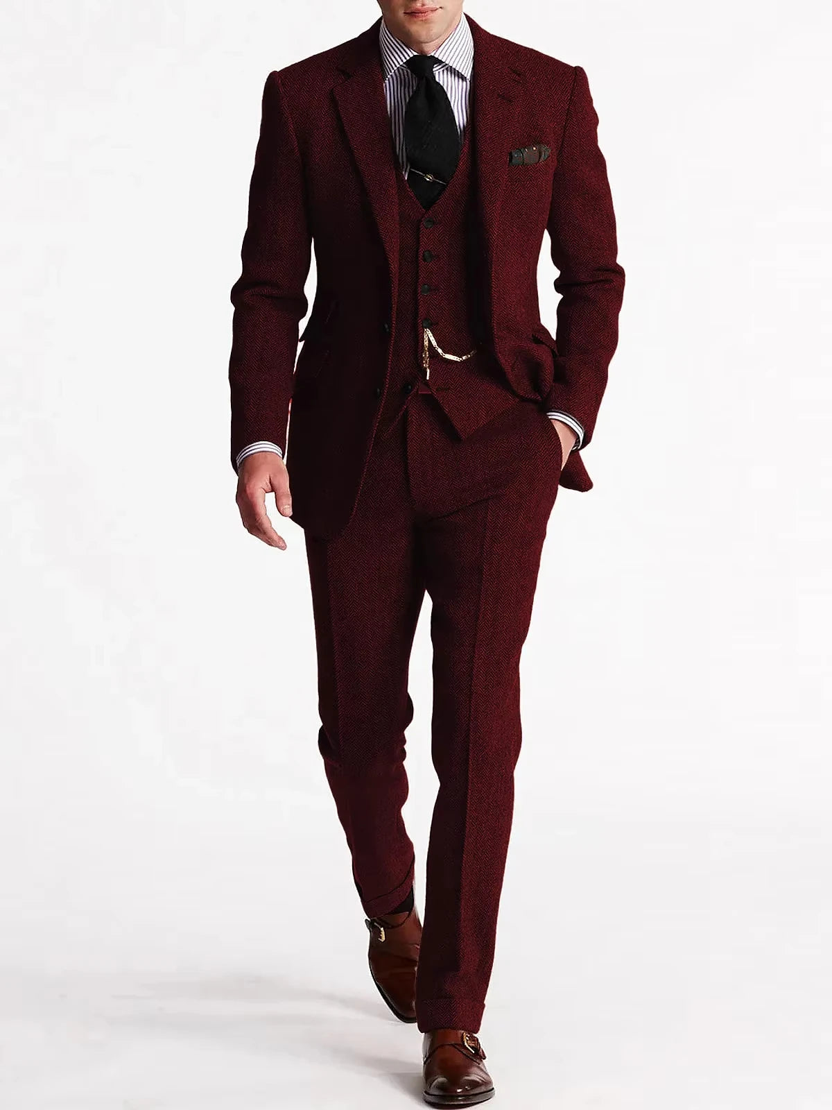  Herringbone Tweed Suits for Men 3 Piece Set Double-Breasted Slim Fit Tuxedo Size Man Suit Set Custom Made Men Fashion Suits