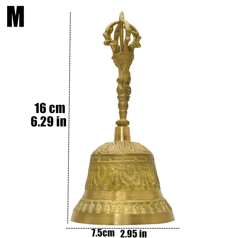100% Brass Color Copper Handicraft Large Engraved Hand Bell Produces Loud and Clear Sound School Meditation Church Bronze Bell Creative Gift