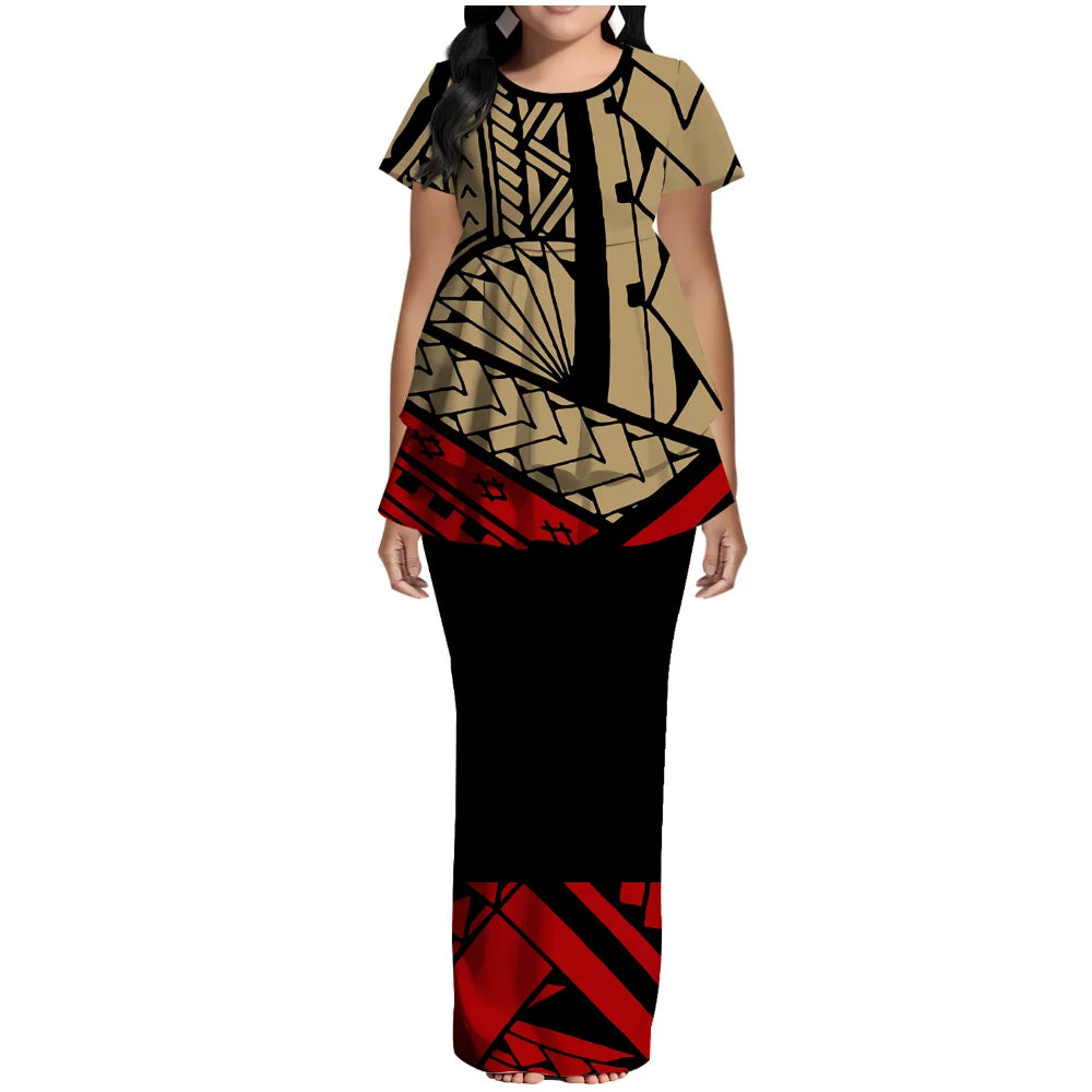 Samoan Polynesian Island Ethnic Costume Women'S Puletasi Dress, Festive Party Style Floor-Standing Evening Dress