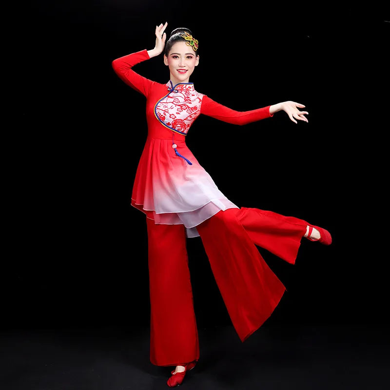 Classical Dance Costumes Traditional Chinese Stage Performance Fan Folk Dancing Clothing Ethnic Vintage Yangko Dress Outfit