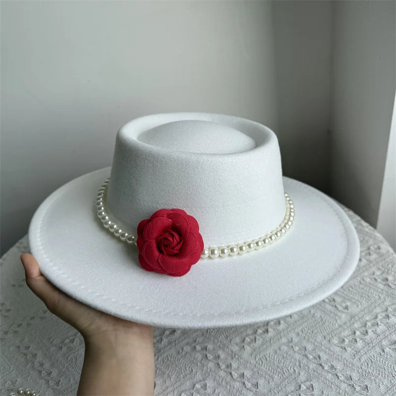 Cherub French Big Brim organza /Church Hat Women Elegant Flat-top Fedora Hat.