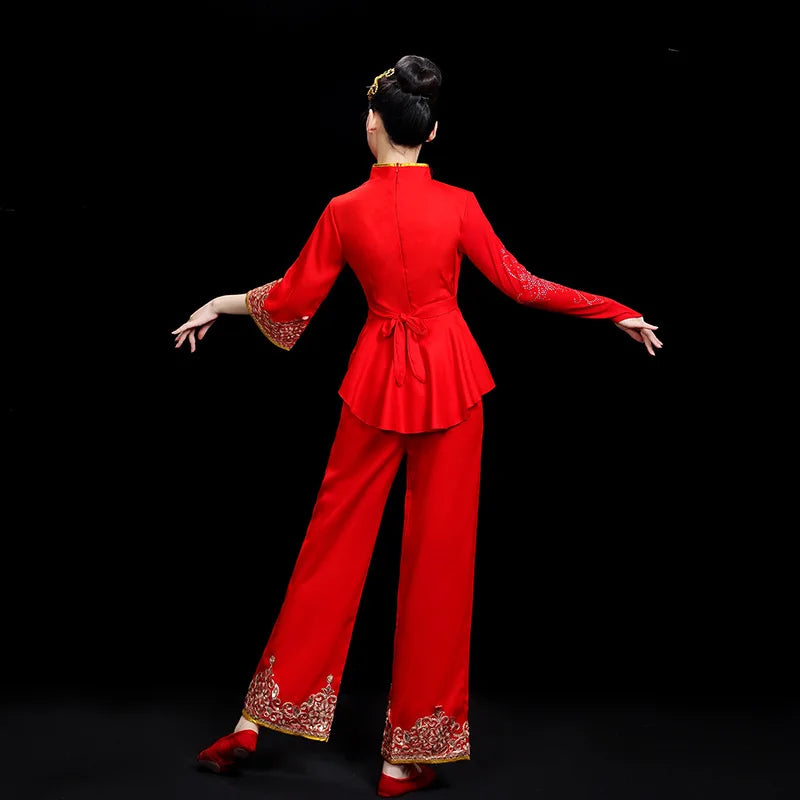 Classical Dance Costumes Traditional Chinese Stage Performance Fan Folk Dancing Clothing Ethnic Vintage Yangko Dress Outfit