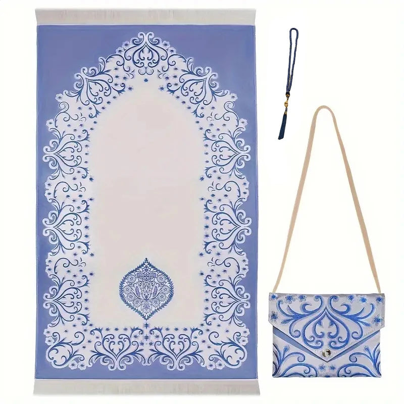 3pcs/set Muslim Prayer Mat Set Middle East Prayer Rug Prayer Beads Travel Worship Blanket Set Ramadan Gifts Islamic Sejadah