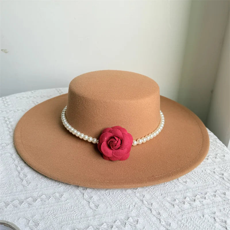 Cherub French Big Brim organza /Church Hat Women Elegant Flat-top Fedora Hat.