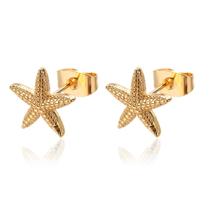 Stainless Steel Shell Earrings For Women Gold Color C-shaped Starfish Butterfly Earring