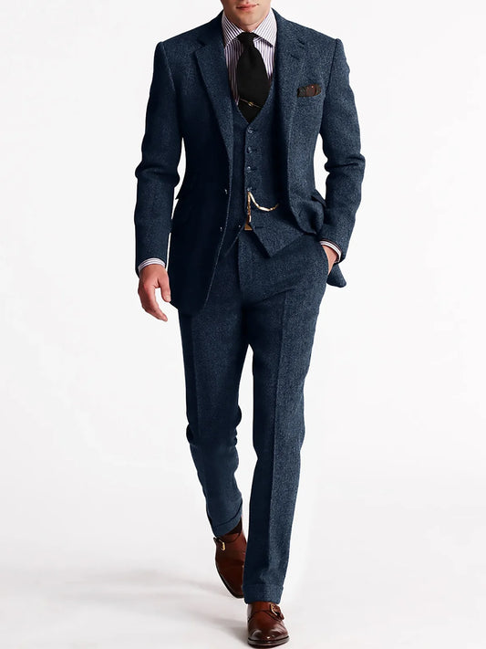 ANNIEBRITNEY Herringbone Tweed Suits for Men Slim Fit Tuxedo Man Suit Set Trajes De Hombre Anzug Herren Custom Made Men Suits