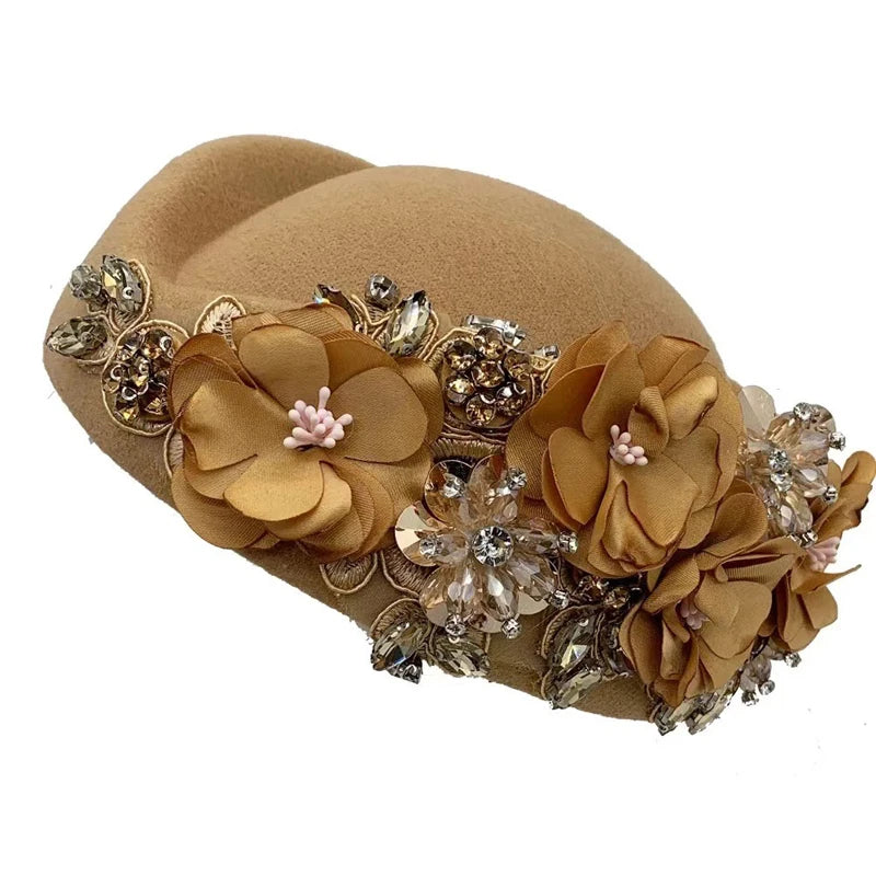 Cherub Vintage Women's Church Sundays Best Fascinator Hat W/Flower and Rhinestone Headdress Soft Beret Cap /Party Wedding Prom