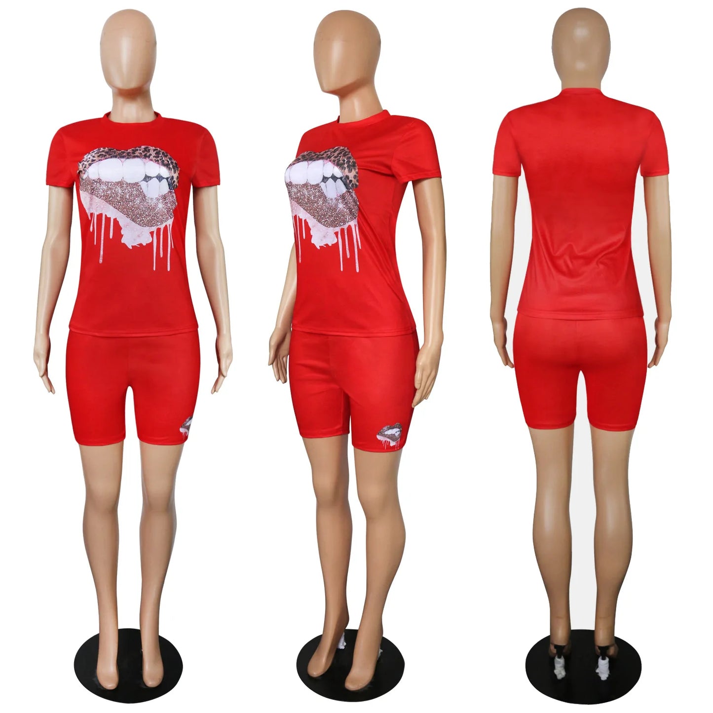 Cherub Women Kiss Two Piece Sets / jogging Tracksuits Short Sleeve Pants Suit Print Casual Outfits Urban Women Clothes