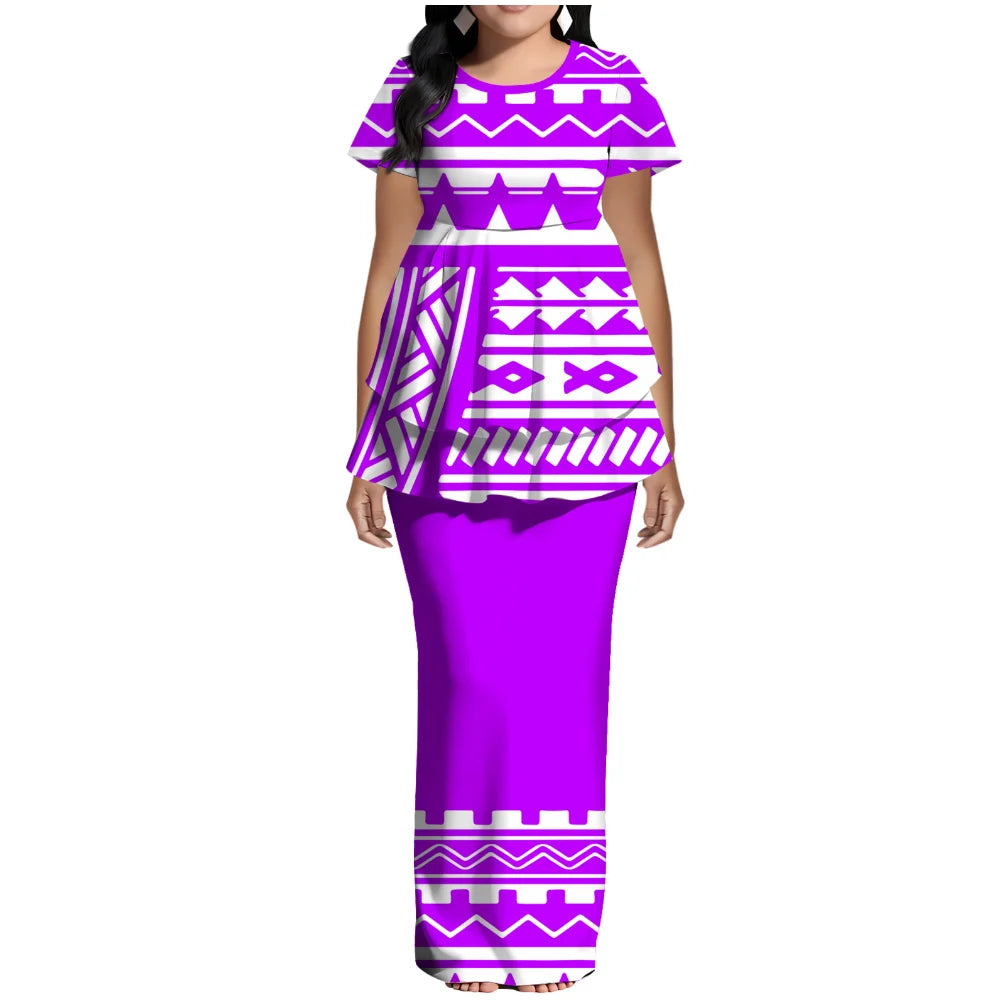 Samoan Polynesian Island Ethnic Costume Women'S Puletasi Dress, Festive Party Style Floor-Standing Evening Dress