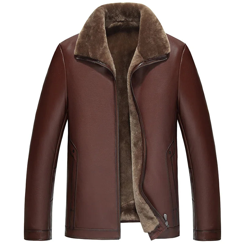 YOLAN FAIRY High Quality Real Goatskin Leather Jackets Man Winter Wool Lining Fur Coat Short Lapel Genuine Leather Jacket Men