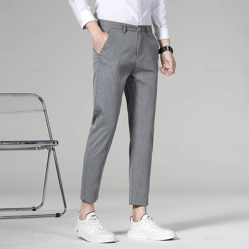 High Quality Plaid & Stripe Ankle Length Business Dress Pants