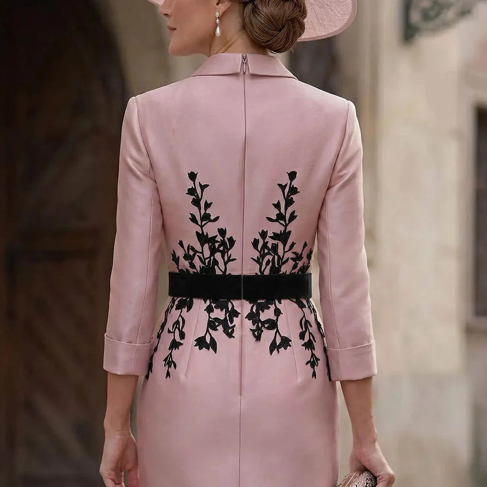 Elegant Mother of The Bride Dress Customzied 3/4 Sleeves V Neck with Belt Lace Embroidery for Wedding Guest Gown Evening Dresses