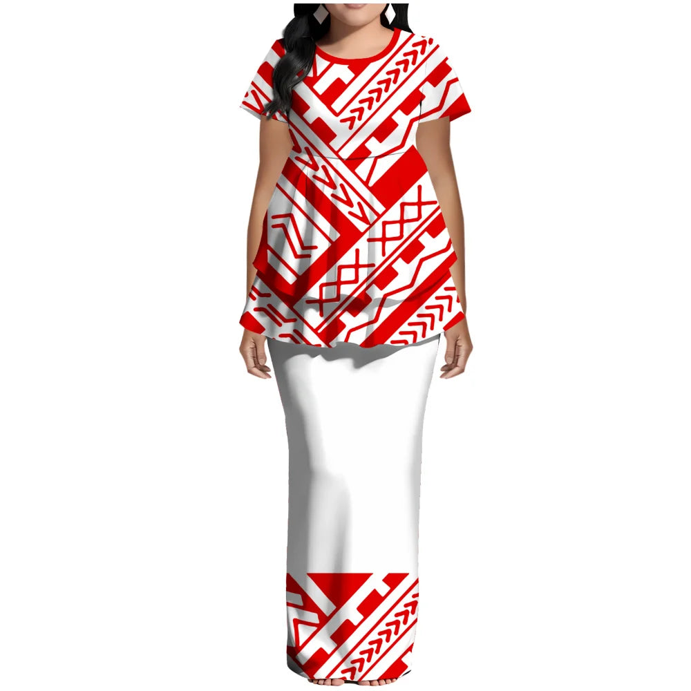 Samoan Polynesian Island Ethnic Costume Women'S Puletasi Dress, Festive Party Style Floor-Standing Evening Dress