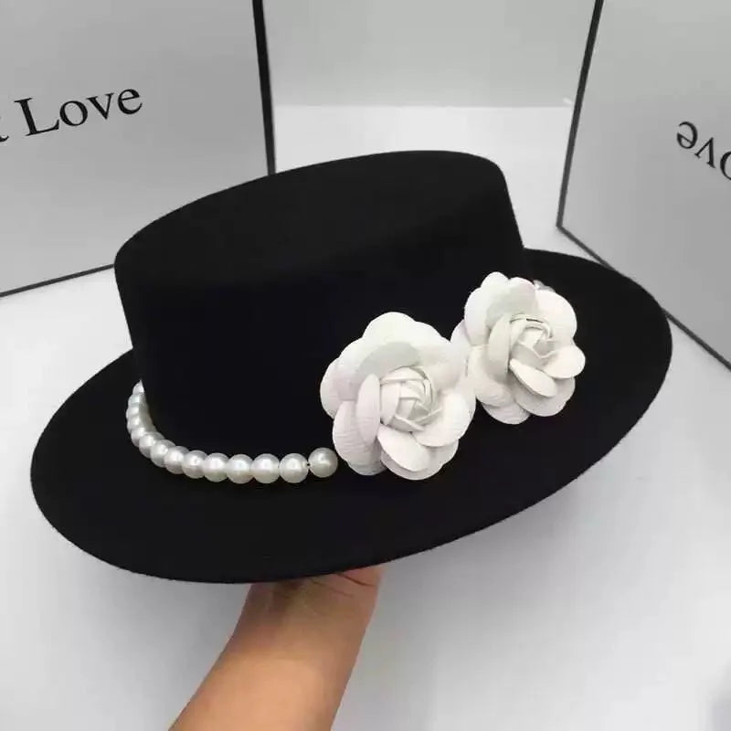 Cherub French Big Brim organza /Church Hat Women Elegant Flat-top Fedora Hat.