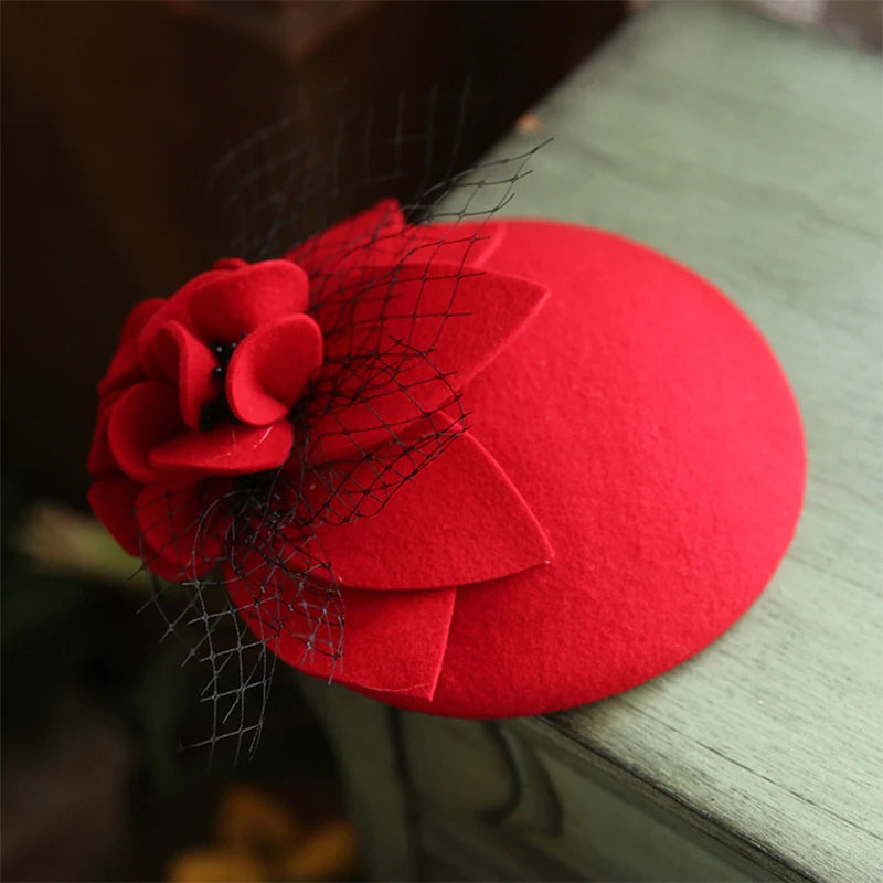 Cherub Autumn Winter Women Wool Cashmere Beret Style Hat Fascinator Flower Hat Lady classy Bow Beret Headwear