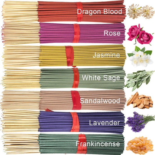 14 Sets of 280 Incense Sticks, Lavender, Milky Fragrance, Jasmine, Rose, Sandalwood, White Sage and Dragon's Blood Scents, Suitable for Home, Office, Yoga, Meditation, after Meals, Reading, Music, Long-Lasting Fragrance