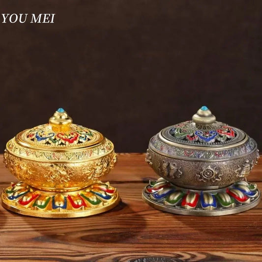 Buddhism Hall Eight Auspicious Embossing Pattern Alloy Coil Incense Burner Home Buddha Offering Aromatherapy Stove Buddhist Item