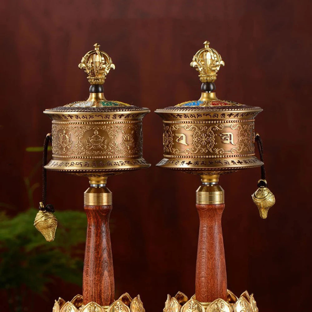 Hand cranked prayer wheel, Six-character mantra scripture tube, Eight-auspicious Manual gold wheel, Portable prayer ornaments