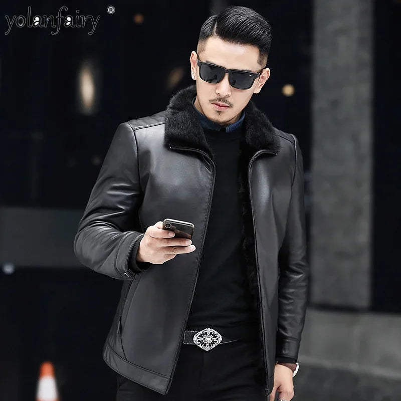 New Genuine Leather and Fur Jacket Men 2025 Winter Mink Inner Men's Winter Sheepskin Mink Natural Fur Coat