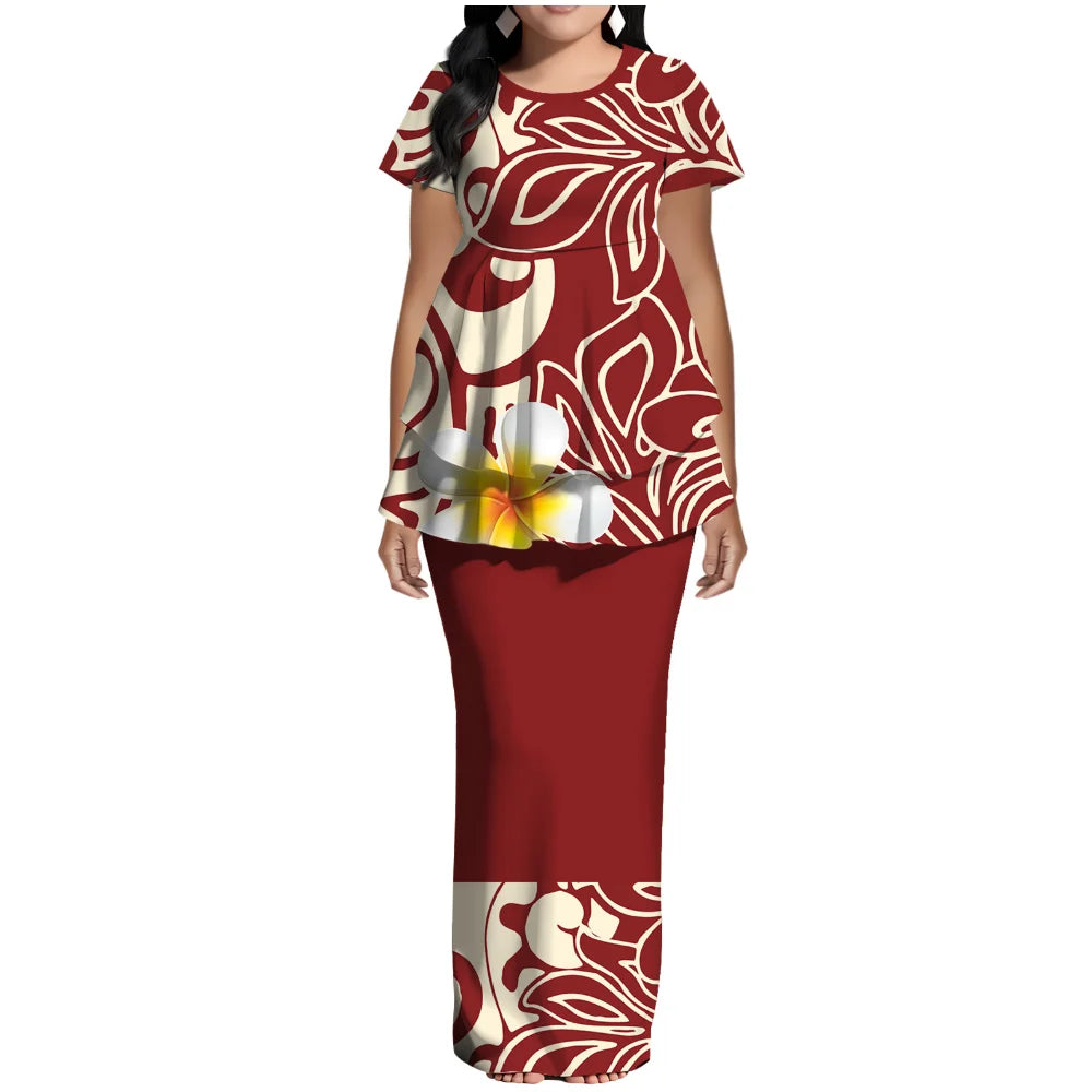Samoan Polynesian Island Ethnic Costume Women'S Puletasi Dress, Festive Party Style Floor-Standing Evening Dress