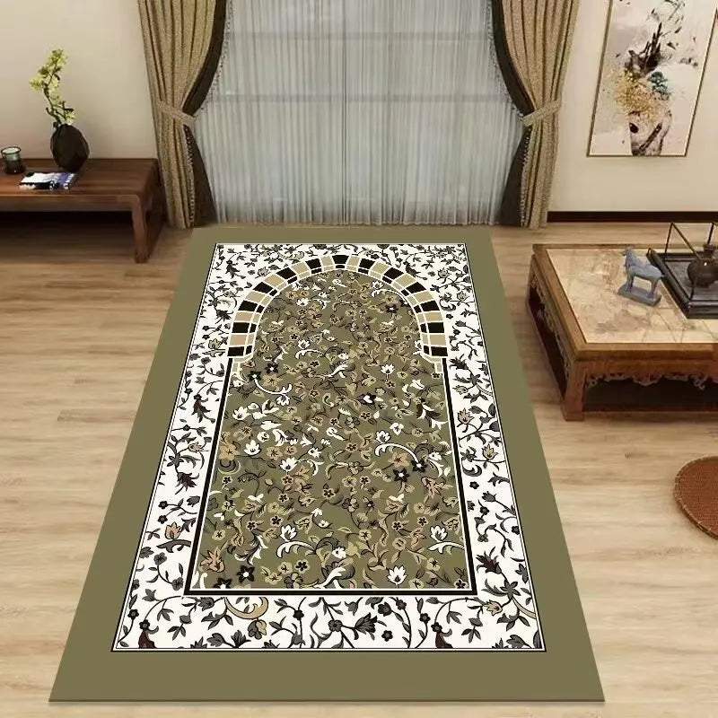 Mecca Kaaba Islamic Prayer Mat Gold Blue Arabesque Pattern Carpet Rug for Muslim Worship Home Decoration Rugs Living Room