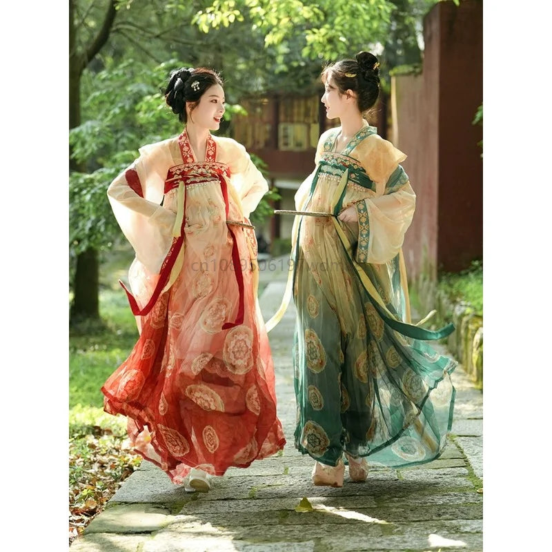 Traditional Chinese Women Elegant Hanfu Dress Fairy Embroidery Stage Folk Dance Costume Retro Ancient Song Dynasty Sets