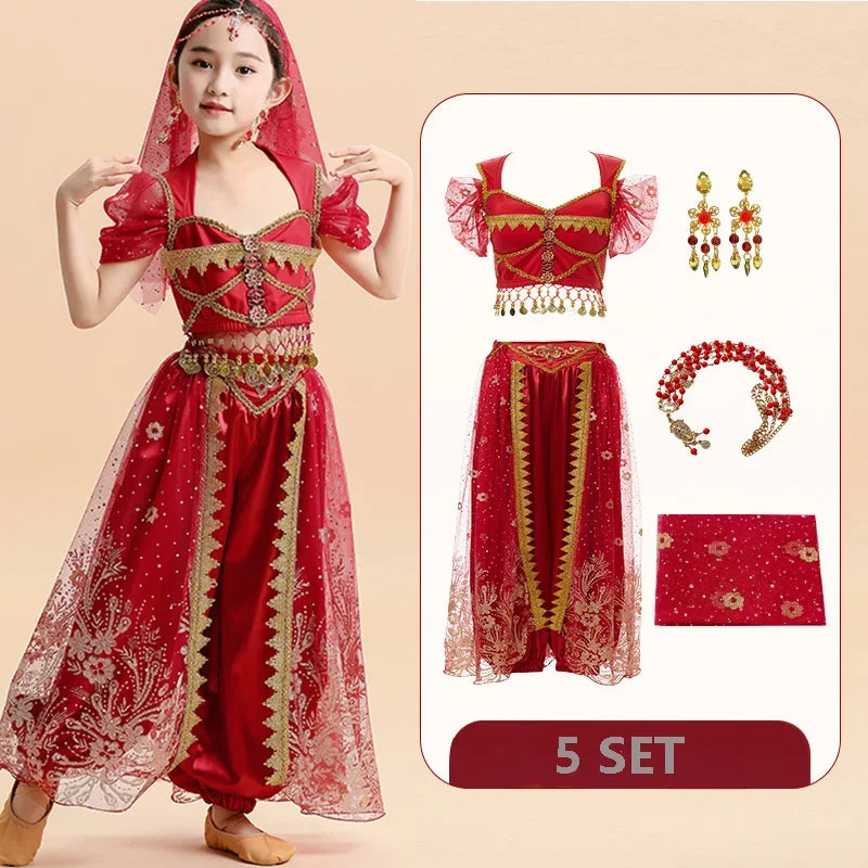 Kids India Princess Belly Dance Set Children  Oriental Indian Dance Sari Girl Performance Costume Bollywood Stage Outfit